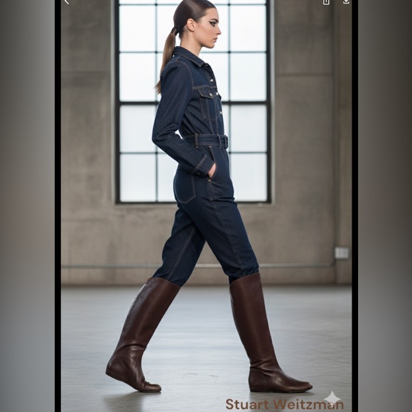 Authentic Stuart Weitzman tall brown leather wedge boots sz 10 - Picture 1 of 15